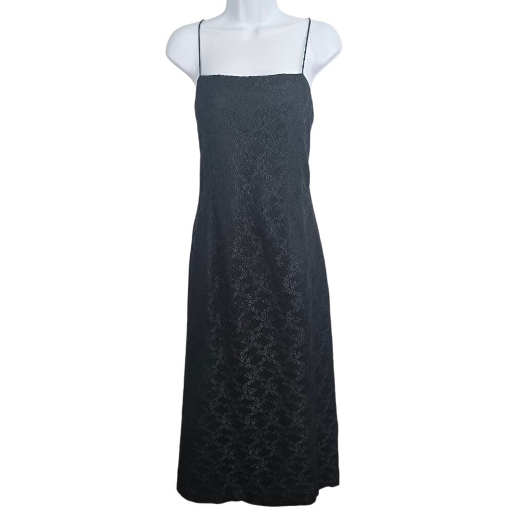 Alex Evenings Lace Overlay Maxi Slip Dress Black Vintage 90s